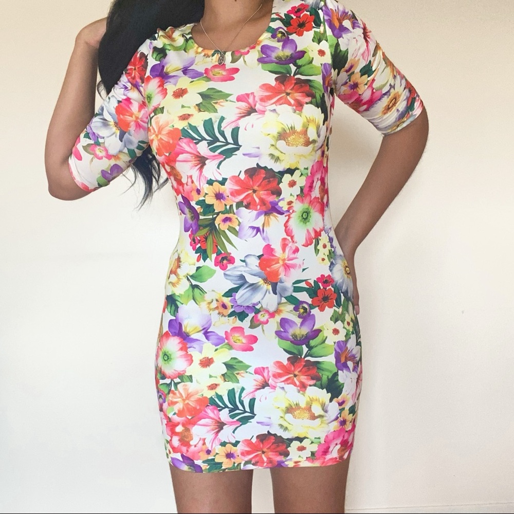 White Floral Bodycon Mini Dress
